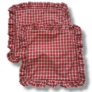 Vtg Ralph Lauren Dockside Plaid Ruffled Euro Pillow Sham Set Cottage Farmhouse
